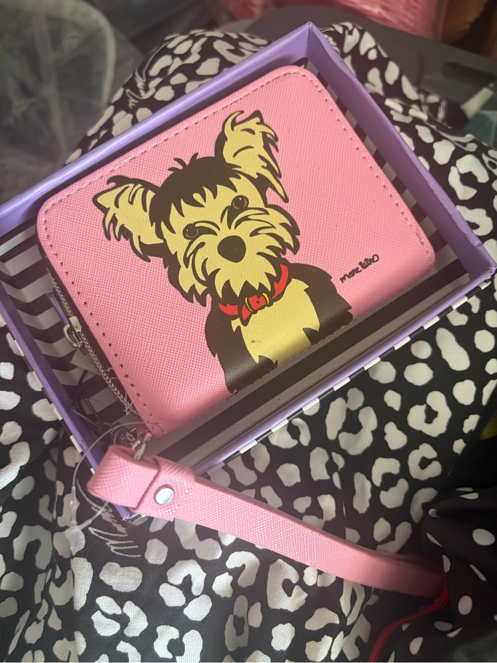 Pink Dog-Print Zip Wristlet Wallet - Marc Tetro Style